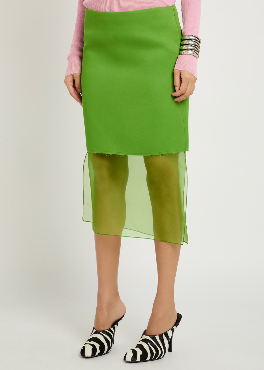 Khaite Sybil Layered Effect Satin Skirt Green