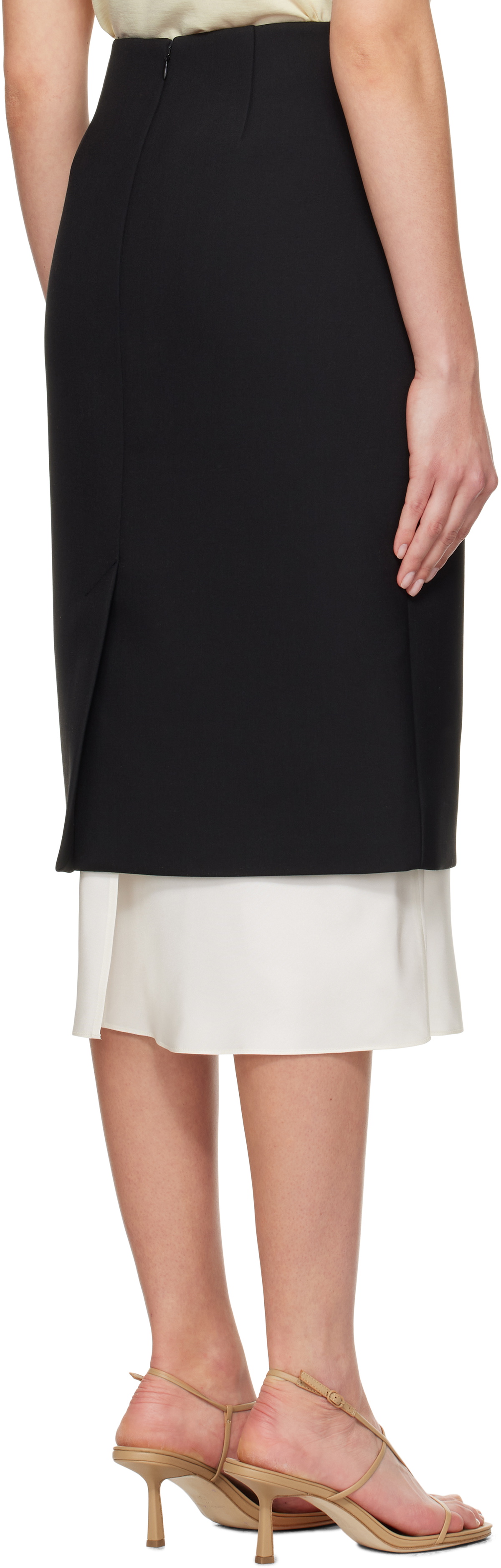 Róhe Black Contrast Pencil Midi Skirt
