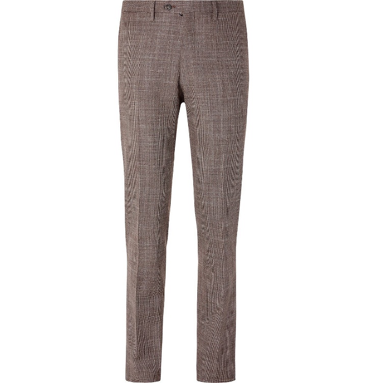 Photo: Kiton - Slim-Fit Puppytooth Cashmere, Virgin Wool, Silk and Linen-Blend Suit Trousers - Brown