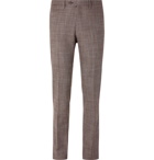 Kiton - Slim-Fit Puppytooth Cashmere, Virgin Wool, Silk and Linen-Blend Suit Trousers - Brown