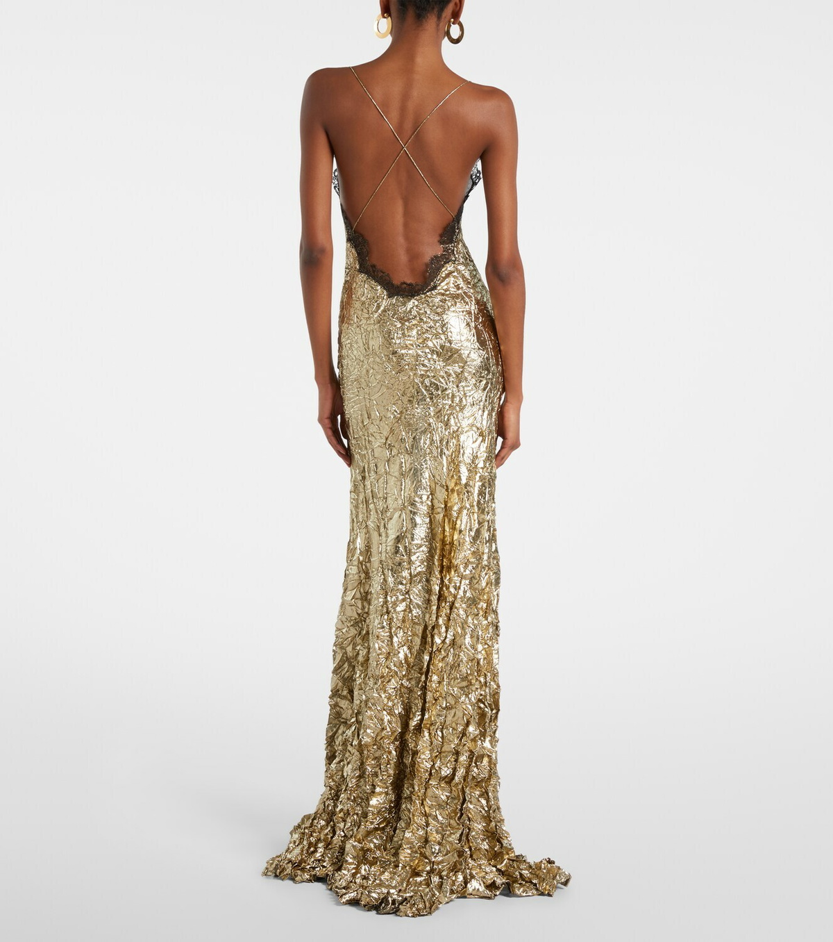 Roberto Cavalli Lace-trimmed silk-blend gown