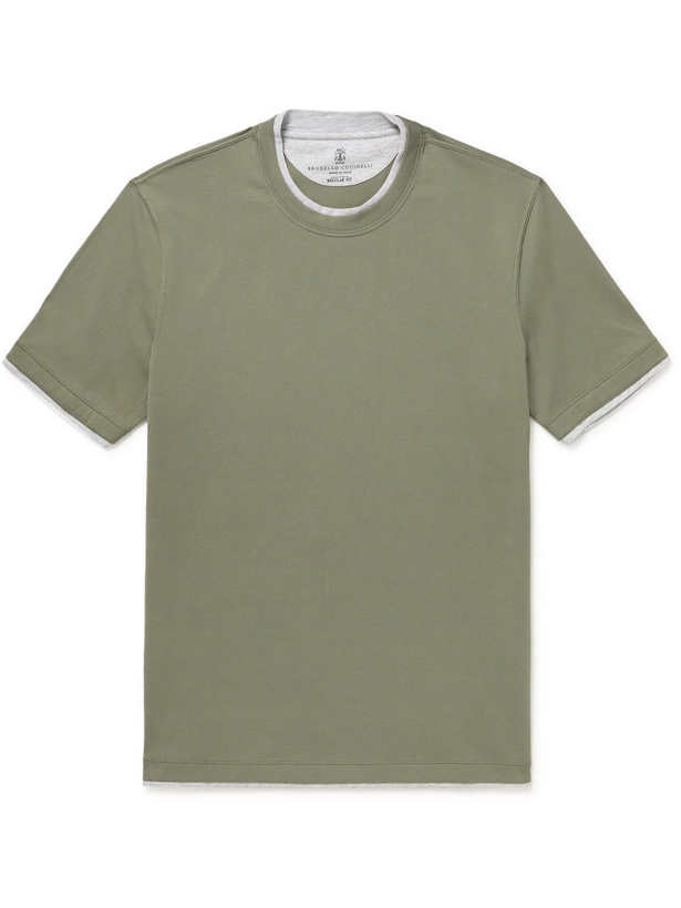 Photo: Brunello Cucinelli - Layered Cotton-Jersey T-Shirt - Green