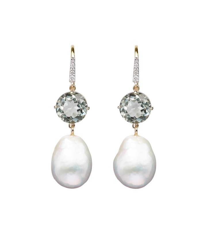 Photo: Mateo 14kt gold drop earrings with amethysts, pearls, and diamonds