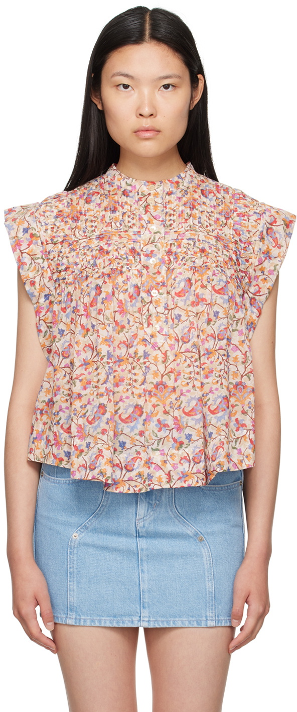 Isabel Marant Etoile Off-White & Orange Leaza Blouse Isabel