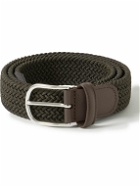 Anderson's - 3.5cm Leather-Trimmed Woven Elastic Belt - Green