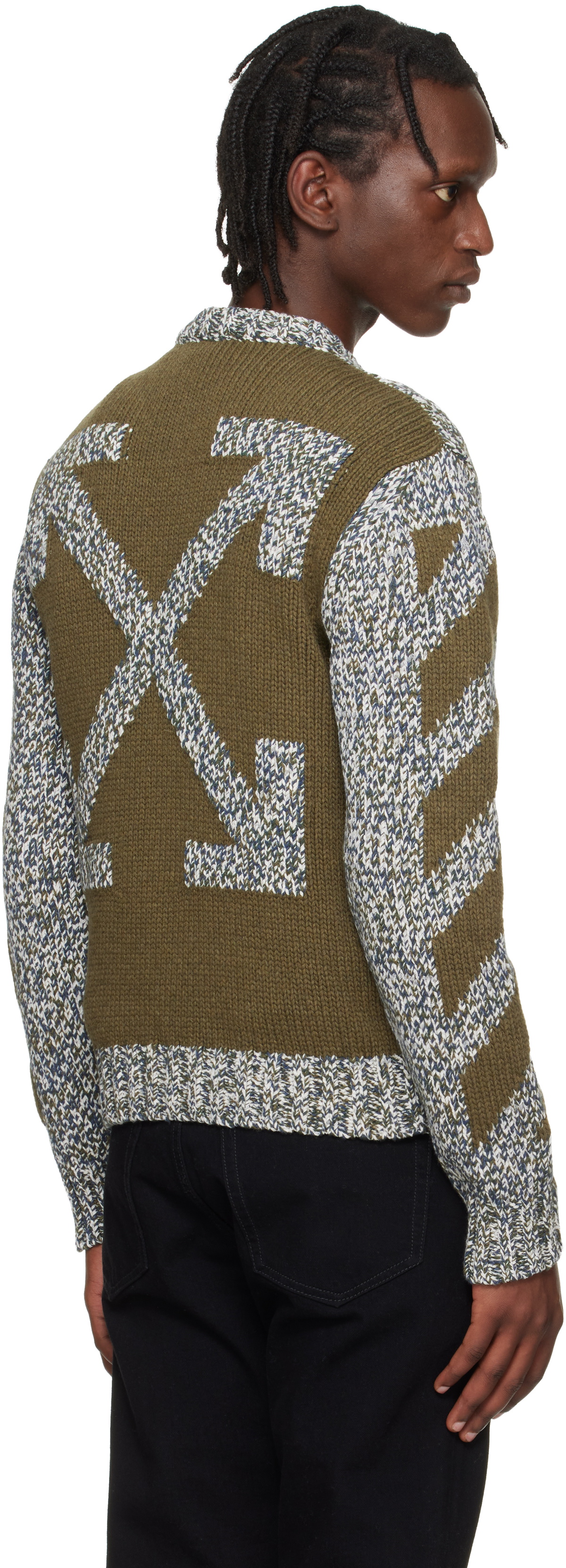 Off-White Gray & Khaki Diagonal Arrow Mouliné Knit Crewneck Sweater