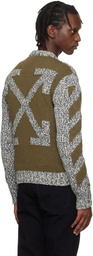Off-White Gray & Khaki Diagonal Arrow Mouliné Knit Crewneck Sweater