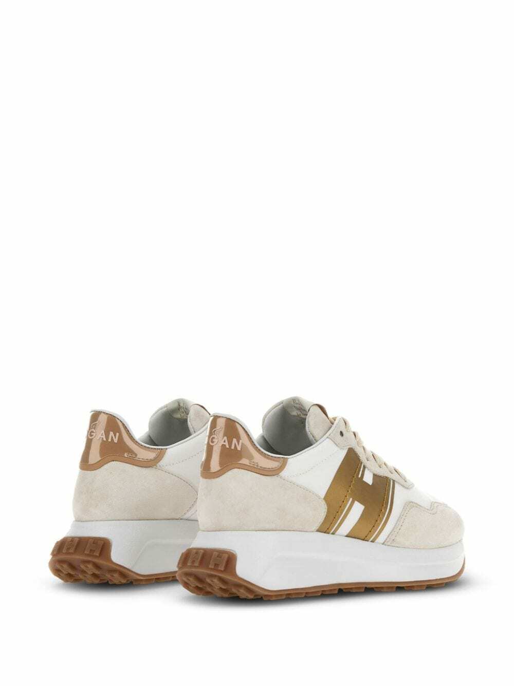 Sneakers HOGAN Femme H641 – Cuir Nappa Blanc Ivoire Et Argent – Neuf Avec Emballage