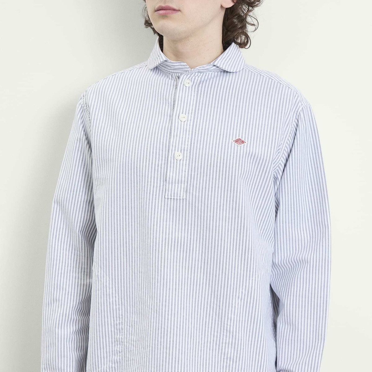 Danton Men's Round Collar Pull Over Shirt in Navy/White Stripe