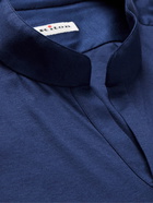 Kiton - Grandad-Collar Cotton Half-Placket Shirt - Blue