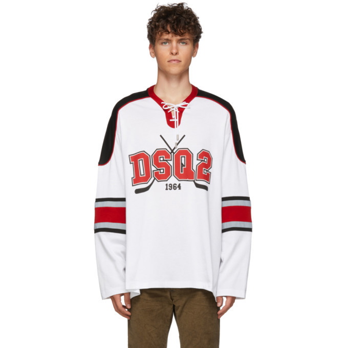 Photo: Dsquared2 White Jersey Hockey Fit T-Shirt