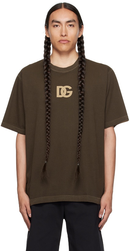 Photo: Dolce & Gabbana Brown 'DG' T-Shirt