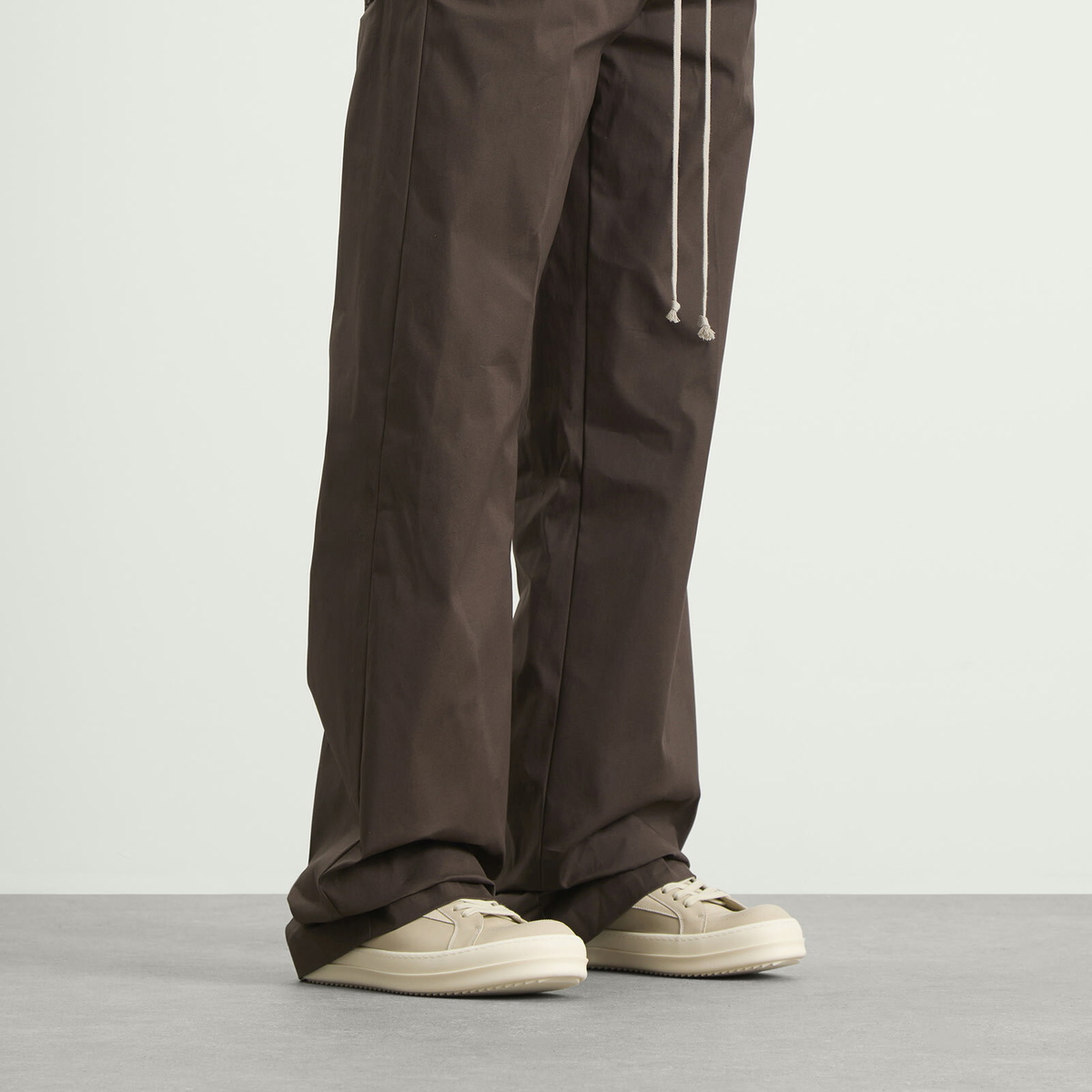 Rick Owens Men's Leather Vintage Sneaks in Sand/Milk/Milk