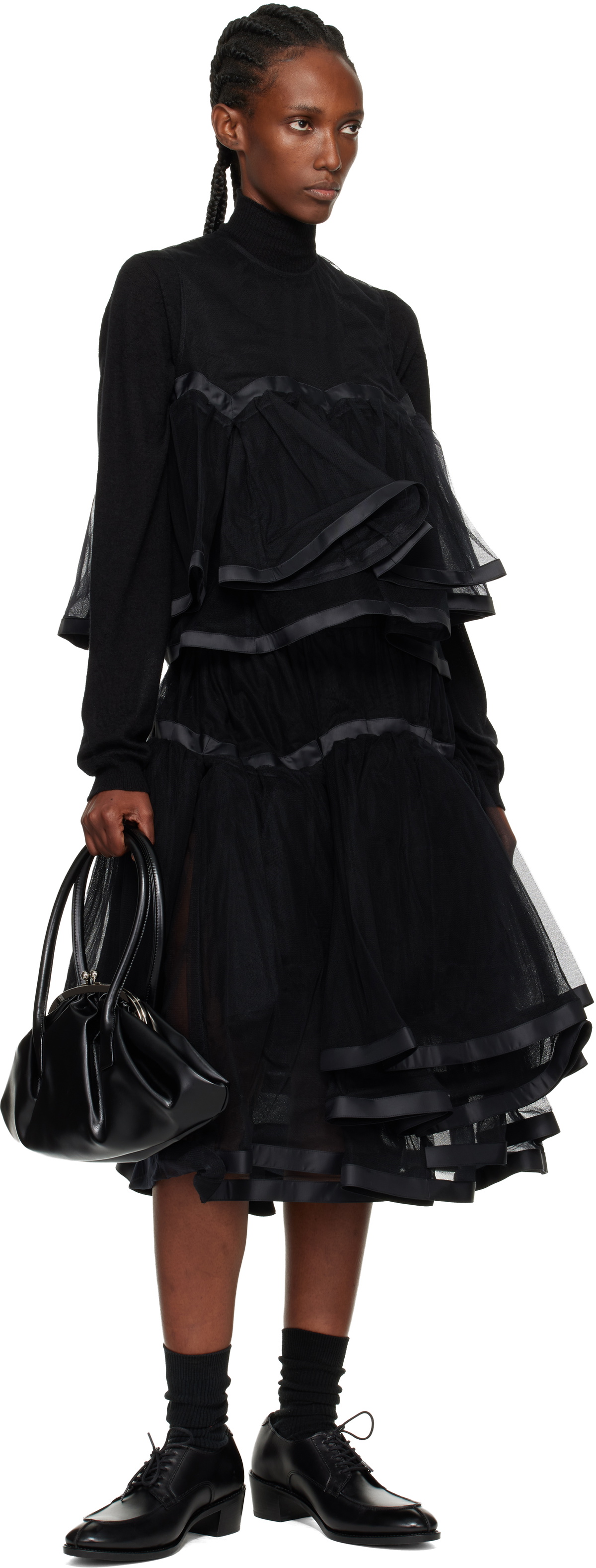 Noir Kei Ninomiya Black Volume Tulle Pleats Midi Skirt