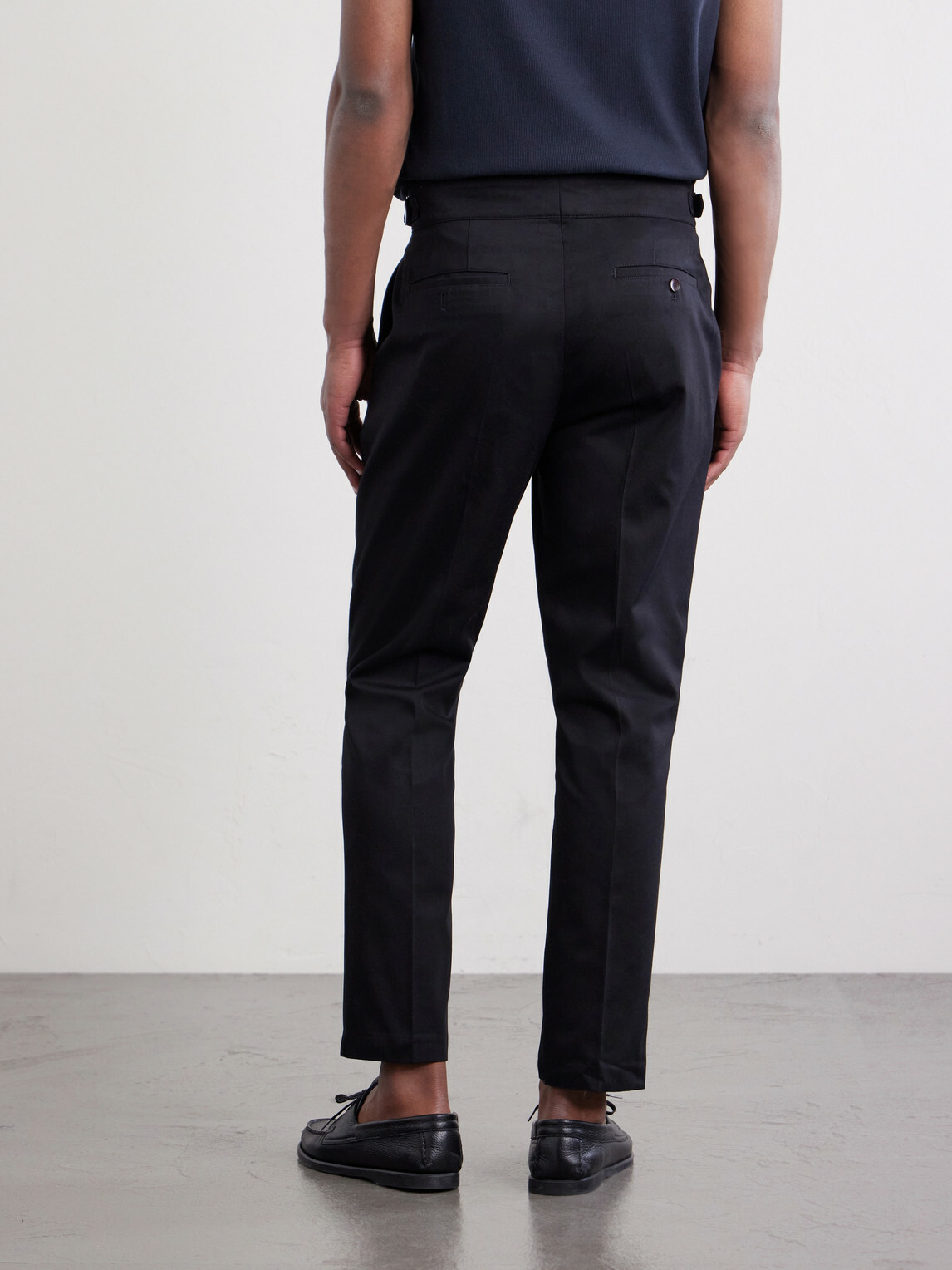 Mr P. - Steve Tapered Pleated Cotton Trousers - Black