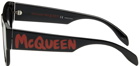 Alexander McQueen Black & Red Graffiti Square Sunglasses
