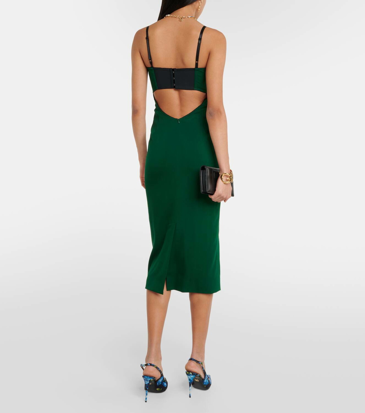 knee length dresses for ladies Long midi corset satin dress with a side slit main image 1