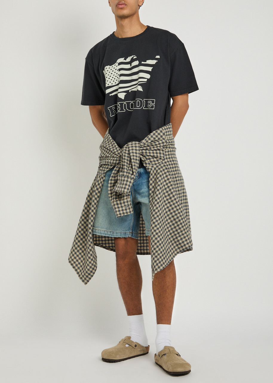 Rhude Banner Printed Cotton T-shirt Black