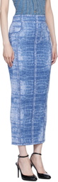 Balmain Blue Denim Effect Knit Midi Skirt