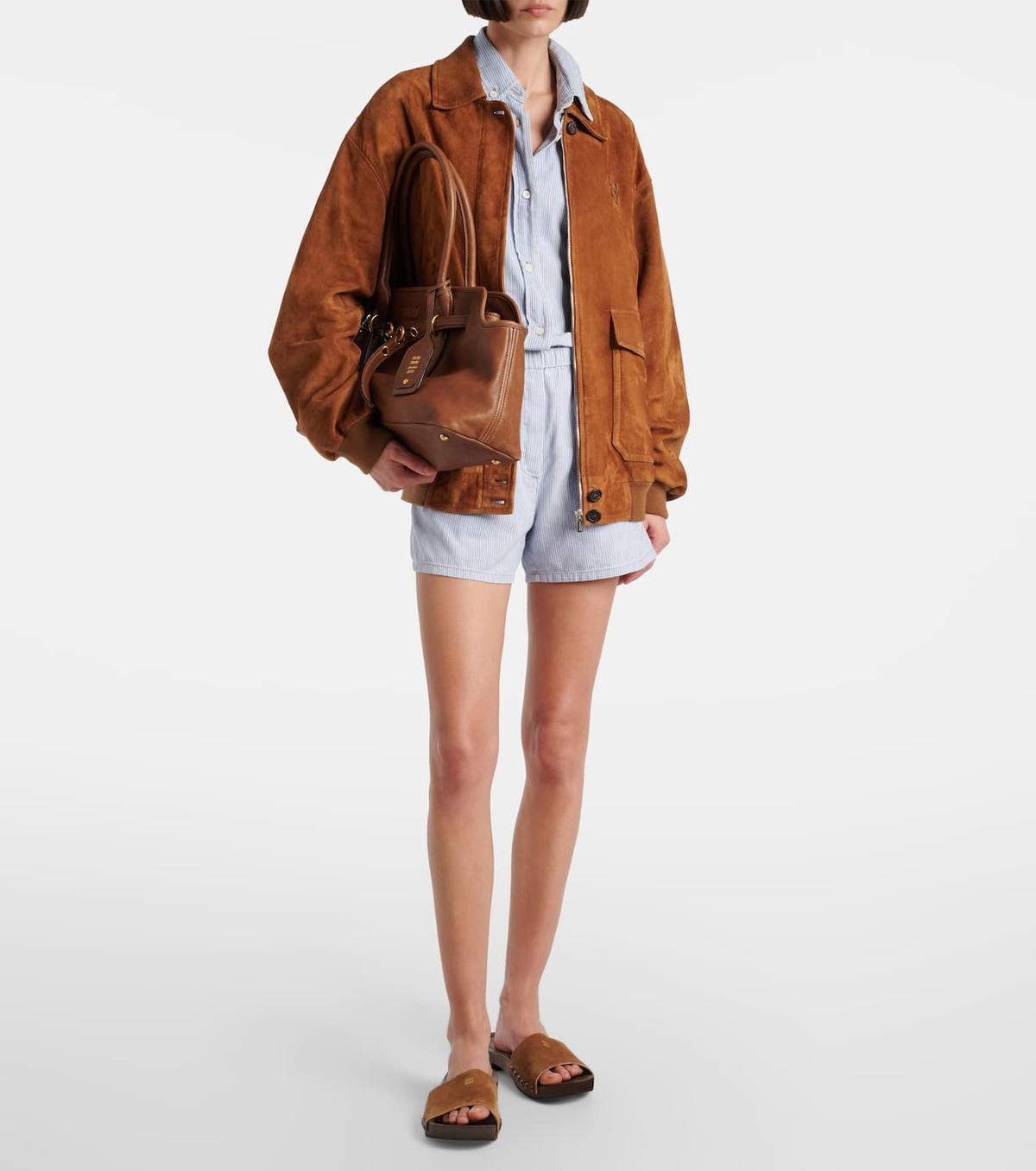 Miu Miu Logo striped cotton shorts