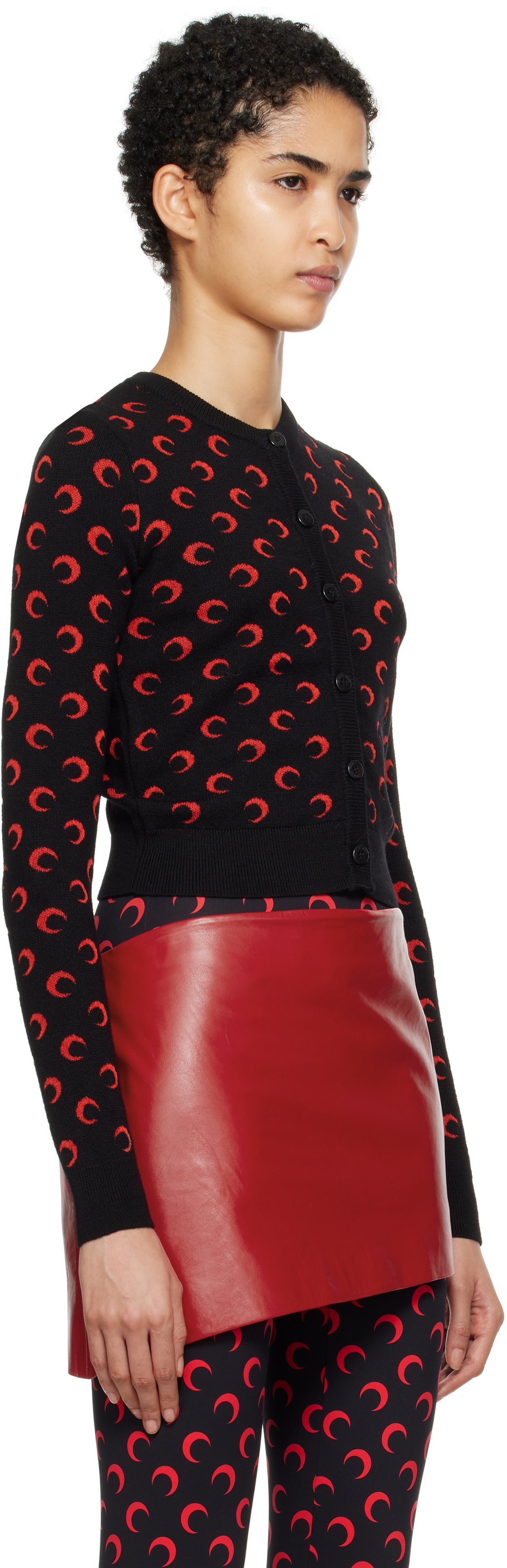 Marine Serre Black Moon Jacquard Knit Fitted Cardigan Marine Serre