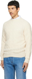 Drake's Off-White Brushed Shetland Cable Knit Sweater
