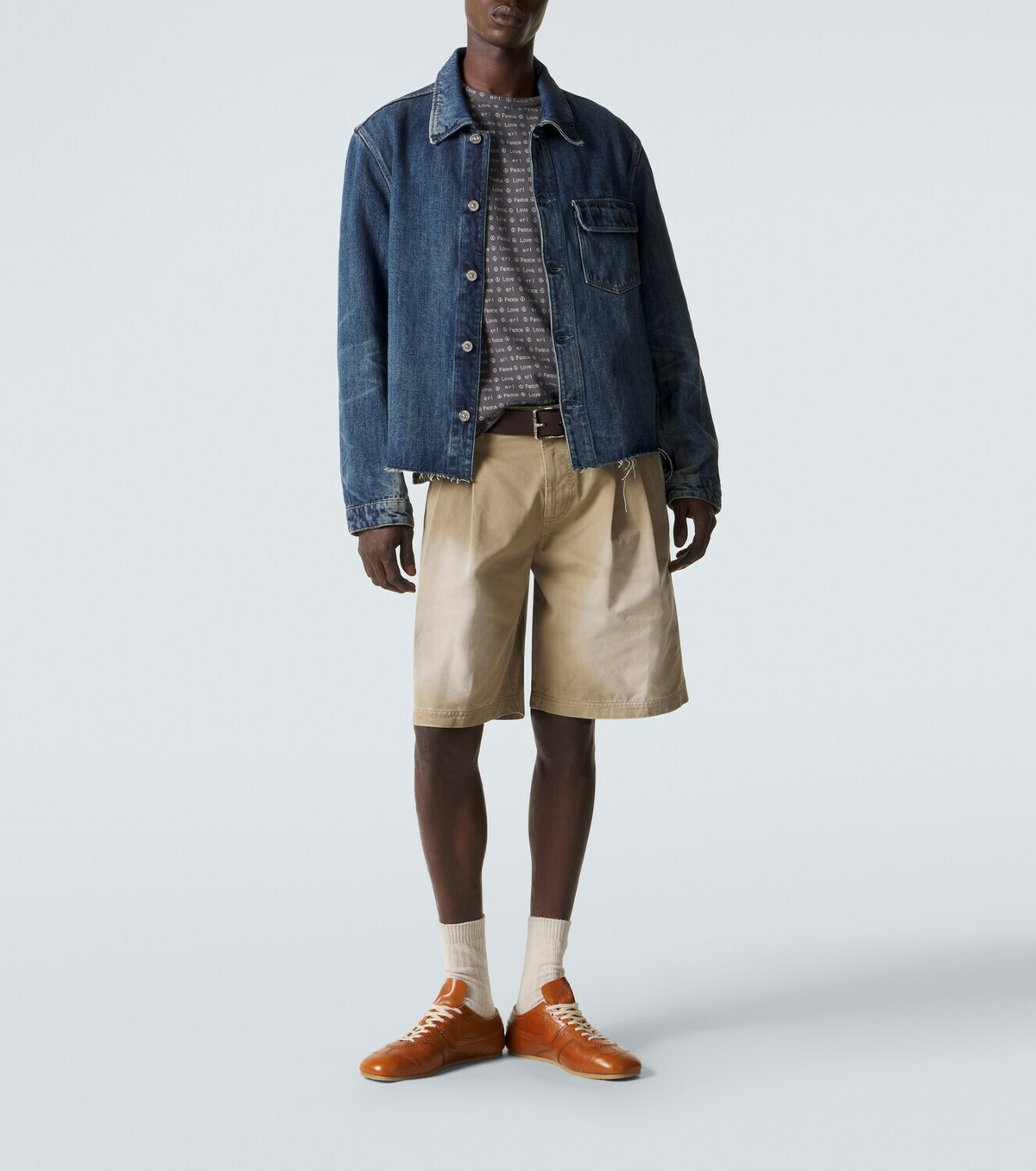 ERL Pleated cotton twill Bermuda shorts