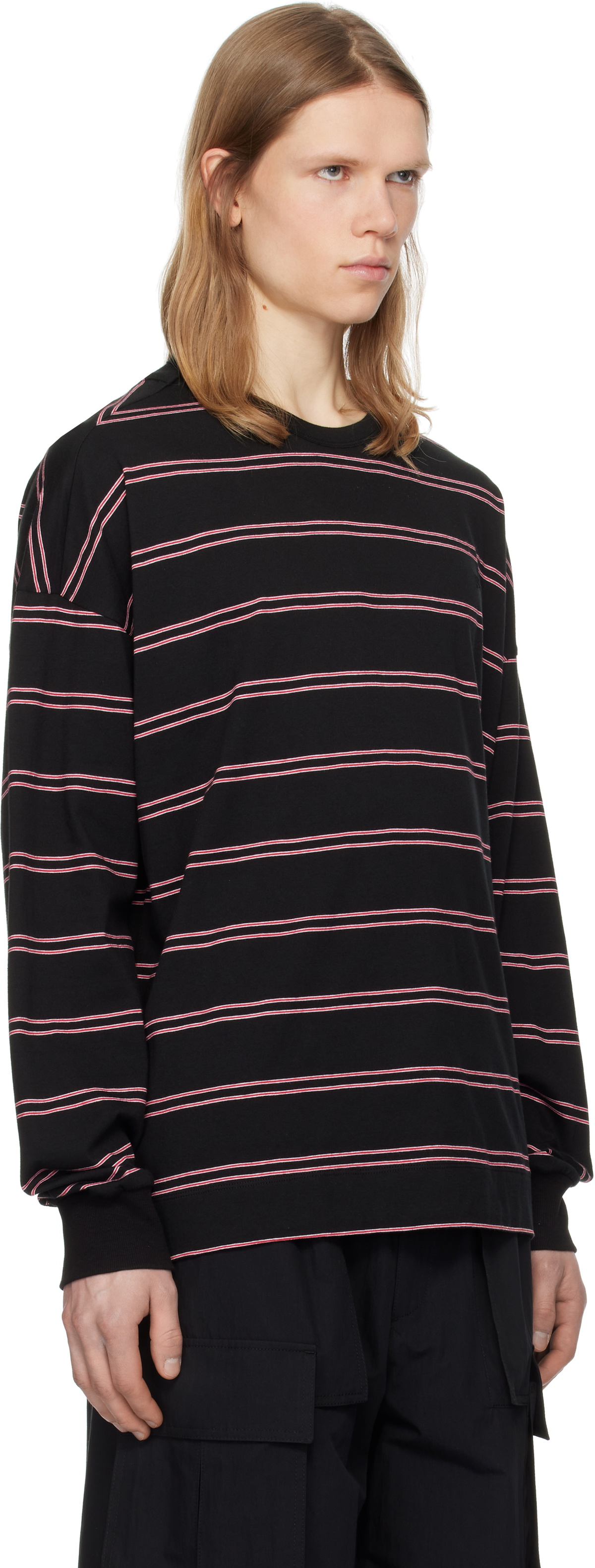 Juun.J Black Pin Stripe Long Sleeve T-shirt
