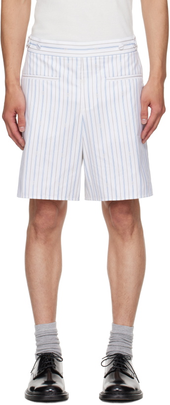 Photo: McQueen White & Blue Skull Stripe Shorts