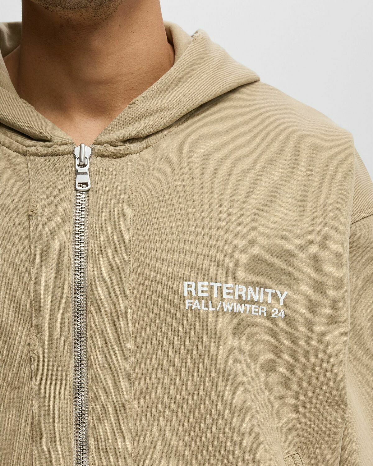 Reternity RIBBED ZIP-HOODIE Beige Mens Hoodies/Zipper