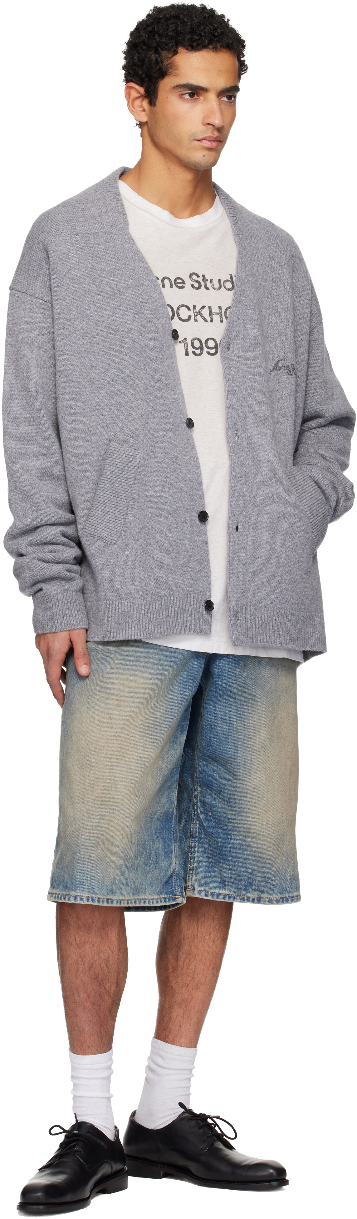 Acne Studios Gray Wool V-Neck Cardigan