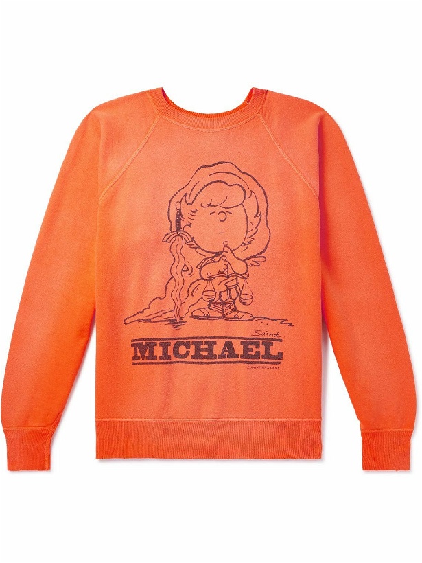 Photo: SAINT Mxxxxxx - Michael Distressed Printed Cotton-Jersey Sweatshirt - Orange