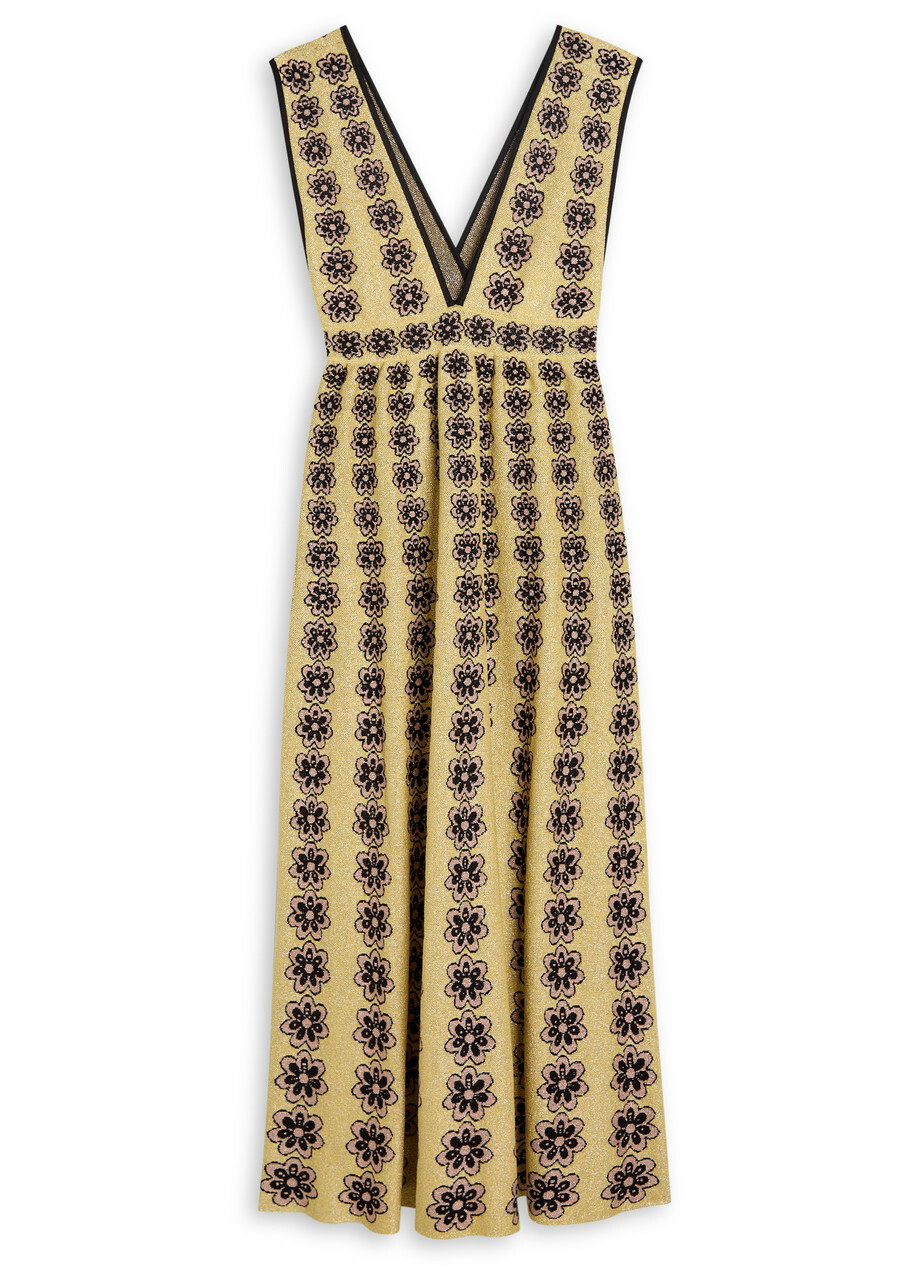 LA Double J Caper Floral-intarsia Knit Midi Dress Multicoloured