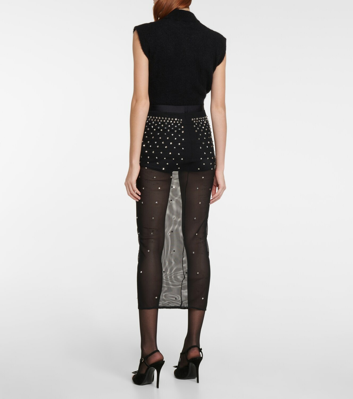 Alessandra Rich Crystal-embellished mesh midi skirt Alessandra Rich