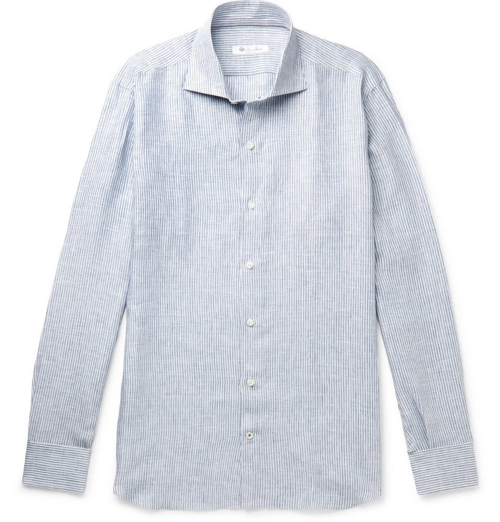 Photo: Loro Piana - Albert Slim-Fit Cutaway-Collar Striped Linen Shirt - Blue