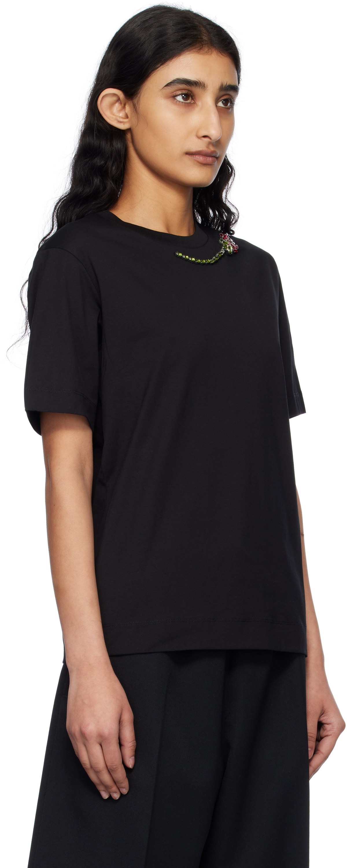 極美品☆simone rocha フラワーカットソー ブラック Simone Rocha Black Embellished Flower T-shirt Simone Rocha
