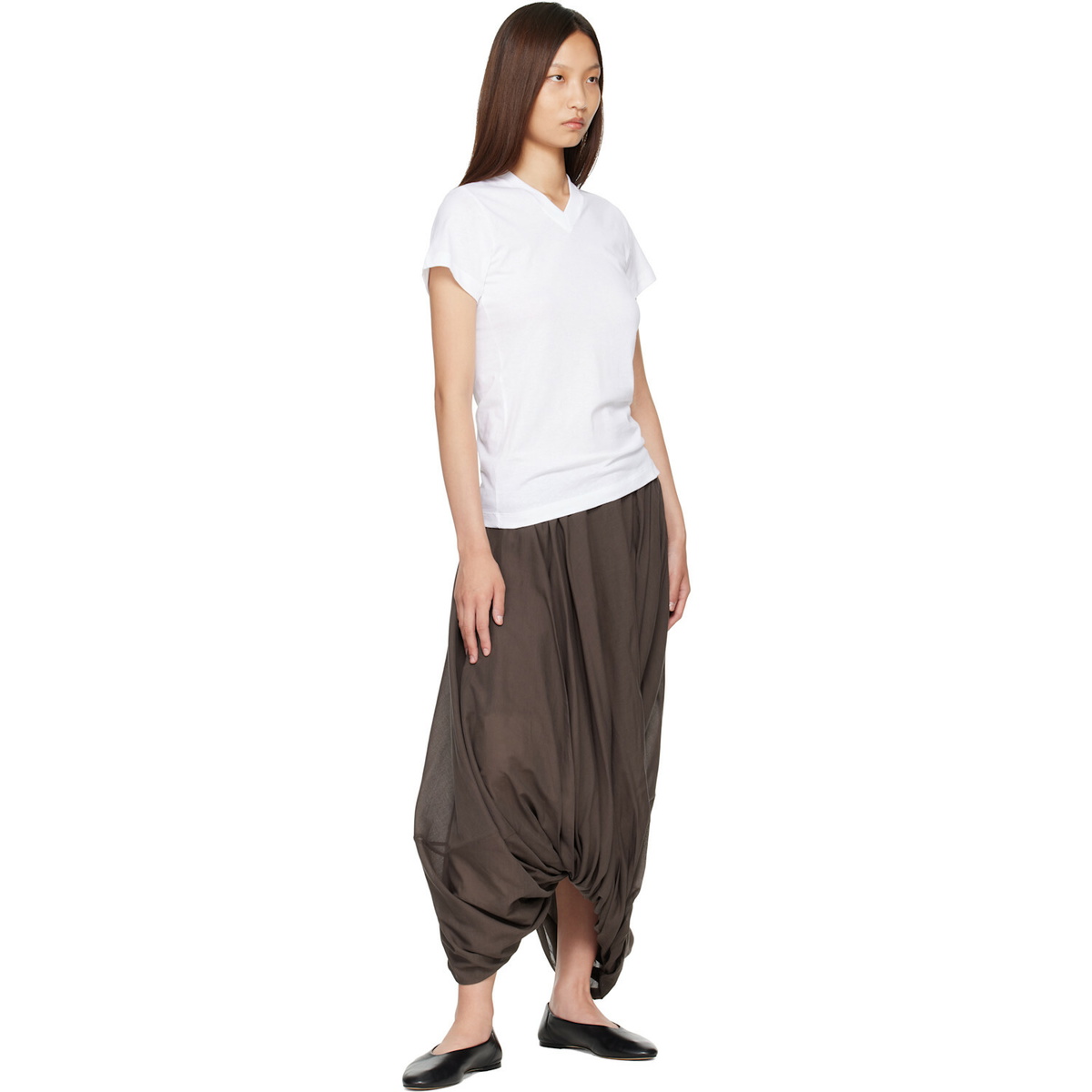 TOTEME White Wide-Ribbed V-Neck T-shirt