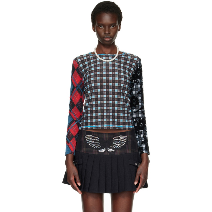 Photo: Chopova Lowena Blue Par Flocked Mesh T-shirt