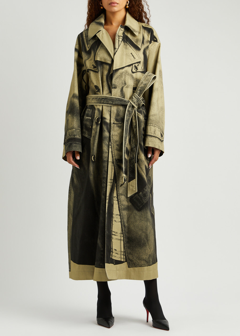 Jean Paul Gaultier Trompe L'Oeil Printed Cotton Trench Coat Beige