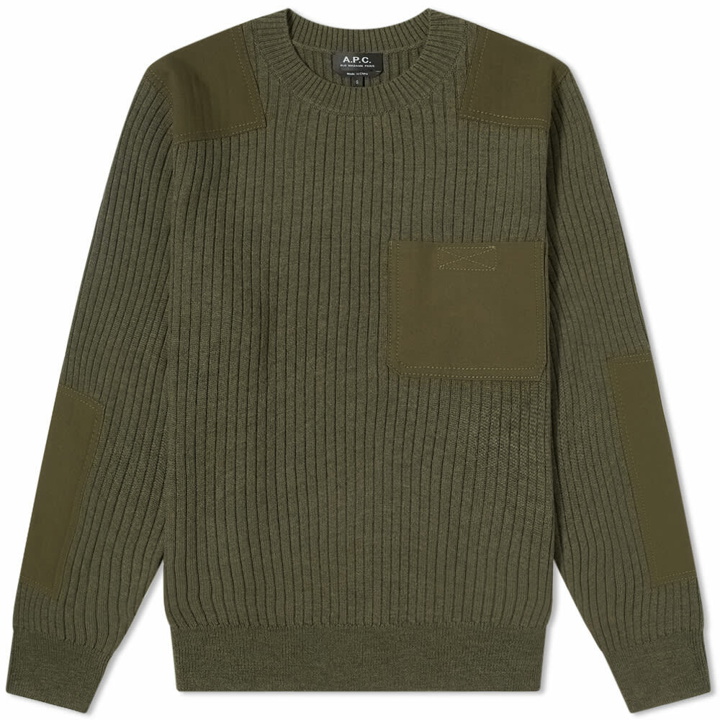 Photo: A.P.C. Men's Romain Military Crew Knit in Military Khaki