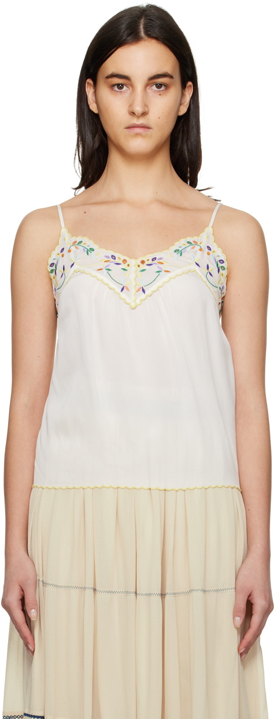 See by Chloé White Embroidered Tank Top