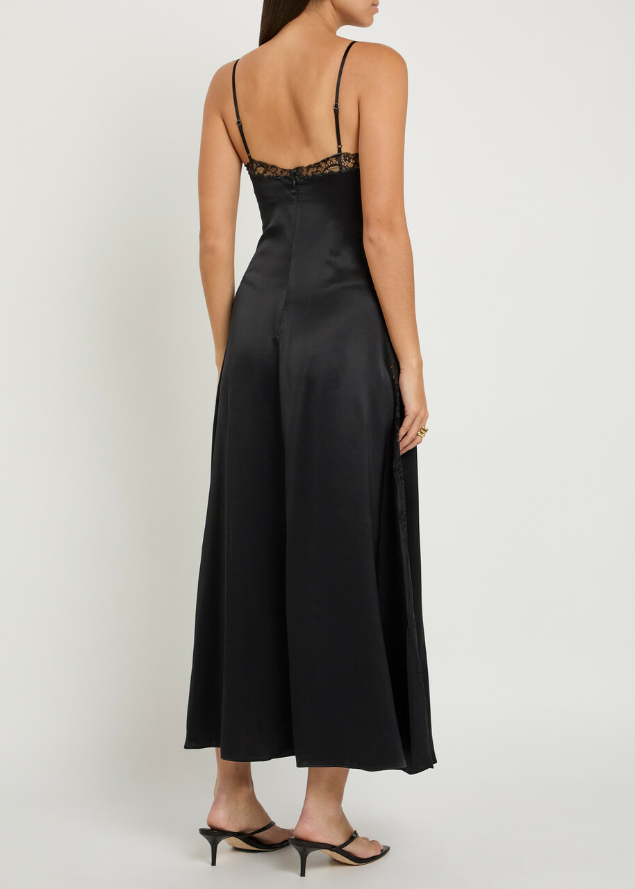 Reformation Ericka Lace-trim Silk Midi Slip Dress Black