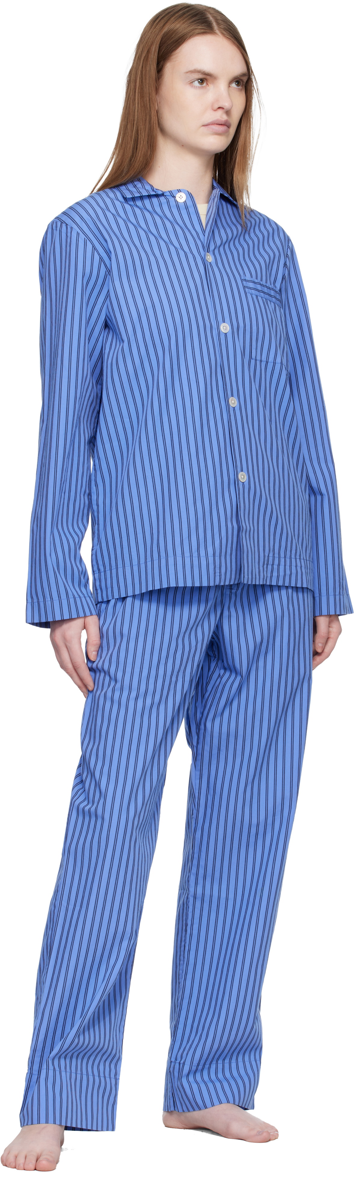 Tekla Blue Poplin Pyjama Pants