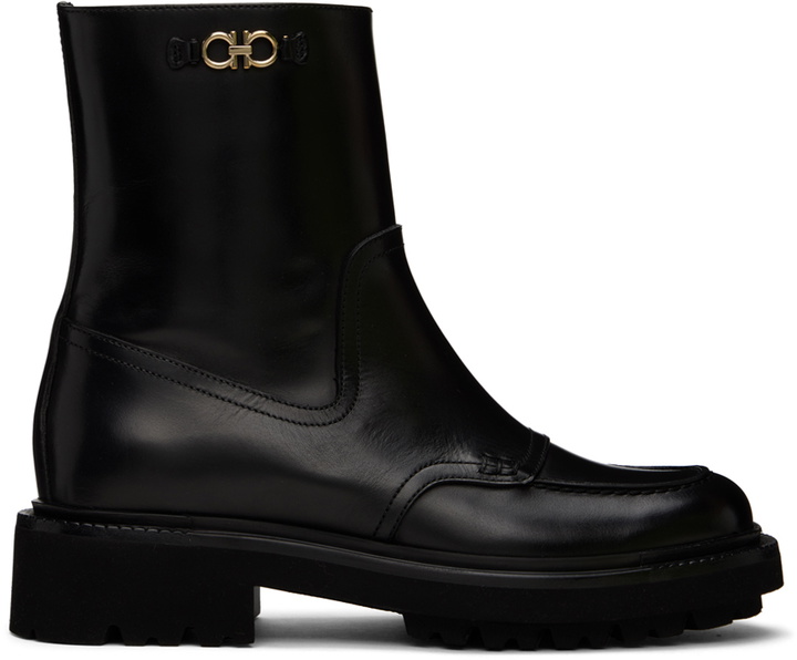 Photo: Salvatore Ferragamo Black Oreste Leather Boots