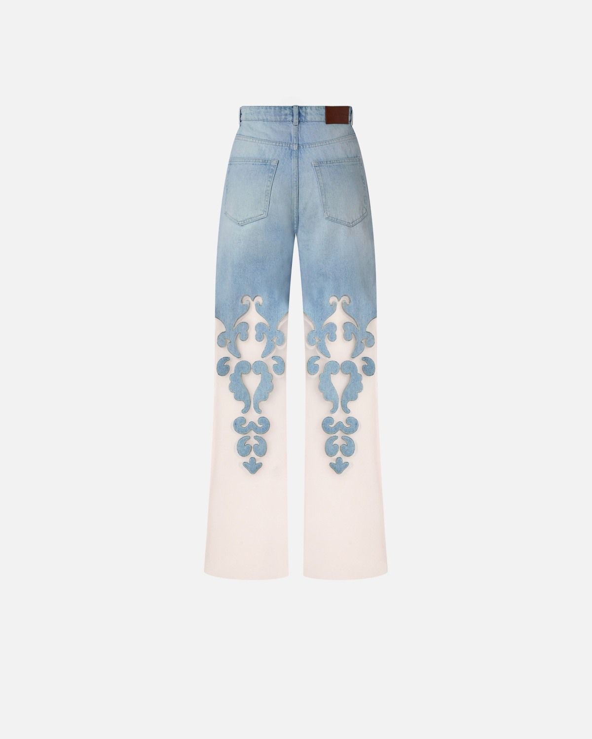 Pinko Wide Leg Jeans With Sheer Organza Light Vintage Wash