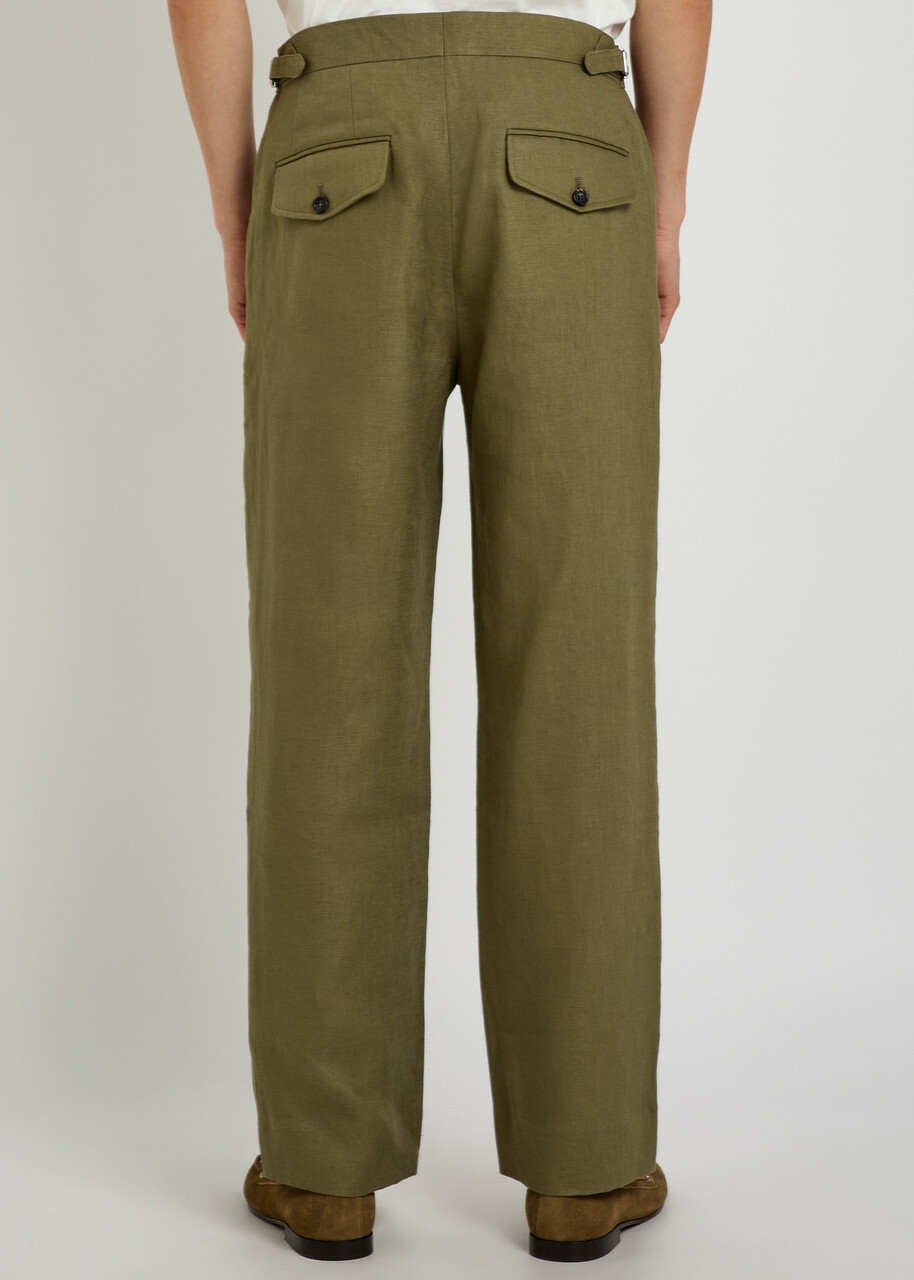 Bode Straight-leg Linen Trousers Olive