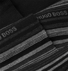 HUGO BOSS - Striped Stretch Cotton-Blend Socks - Black
