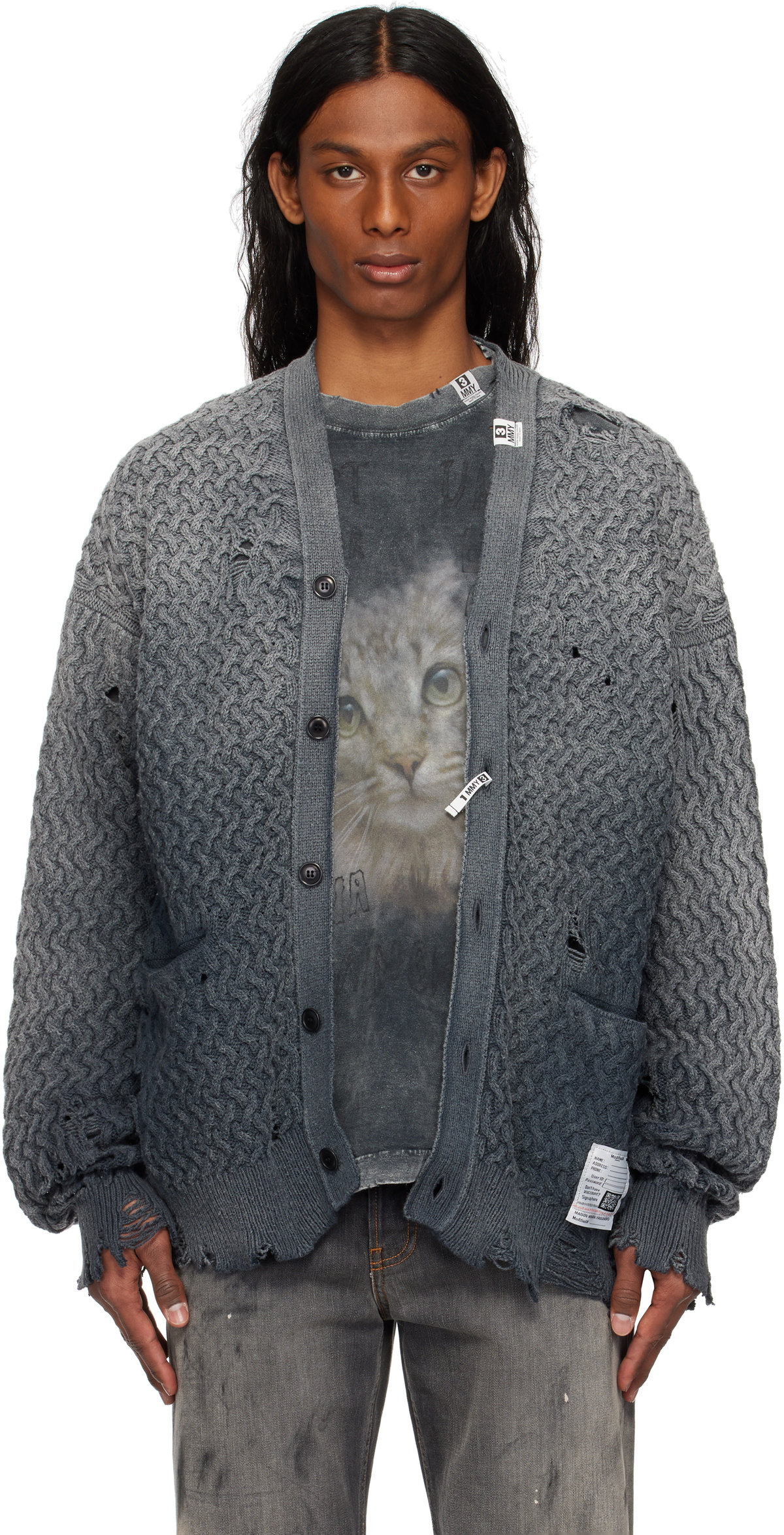 Maison MIHARA YASUHIRO Black Distressed Cardigan Maison MIHARA