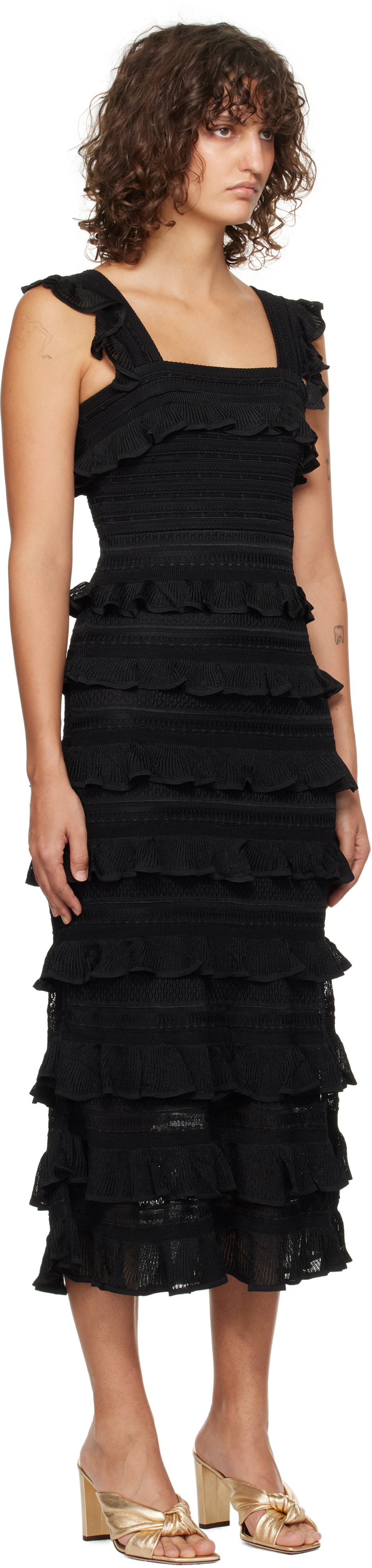 ZIMMERMANN Black Illustration Frilled Midi Dress Zimmermann