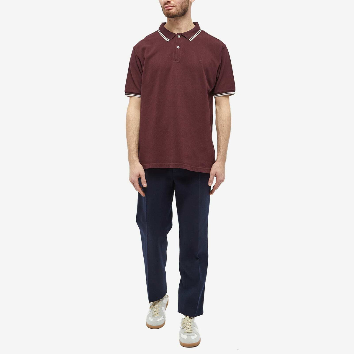 Maison Margiela ポロシャツ ボルドー Sサイズ Maison Margiela Men's Embroidered Logo Polo Shirt in Bordeaux